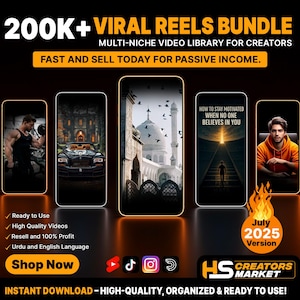 200K+ Viral Reels Mega Pack: Islamic, Gym, Nature, Luxury (PLR/MRR)