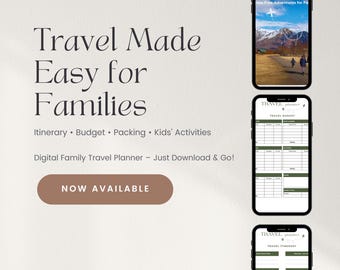Planejador de viagens em família | Pasta de viagem para impressão | Organizador de férias | Listas de embalagem, orçamento, itinerário | Download digital