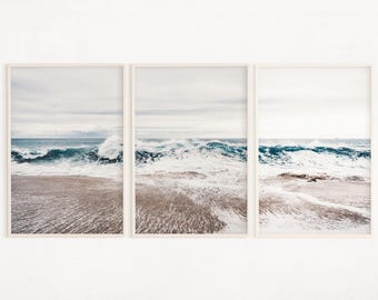 Ocean Wave Print 3er-Set, Strand Wohnzimmer Dekor, Digital Marine Life Print