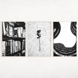 Library Decor 3 Piece Printable Wall Art, Black and White Posters Set, Book Lover Print, Reading Gift, Antique Wall Art, Book Lovers Art