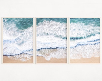 Set di 3 stampe fotografiche di onde oceaniche, arte murale costiera digitale, decorazioni con stampe da spiaggia