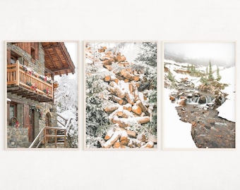 Nordic Christmas Posters Set of 3, Snowy Landscape Gallery Wall, Farmhouse Printable Holidays Decor