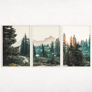 Calm Morning Forest Printable Art Set, Nature Landscape Prints, Large Wall Art, Green Nature Print, Nordic Forest Poster, Green Forest Decor