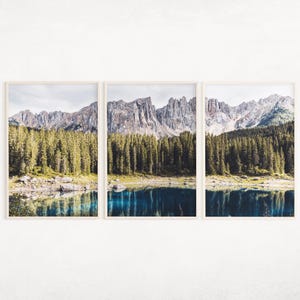 Forest Mountain Lake 3 Pieces Large Wall Art, Mountain Forest Landscape Split Photography, Farmhouse Decor, Printable Nature Set