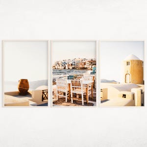 Greece Printable Art Set of 3, Santorini Wall Decor, Greek Posters Set, Living Room Wall Art, Travel Photo Set, Mediterranean Art Print