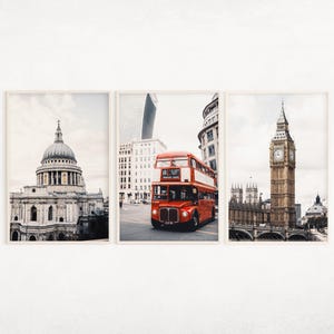 London City Printable Wall Art Set of 3, London Travel Print, British Wall Decor, London Bus Poster, Big Ben Print, European Travel Posters