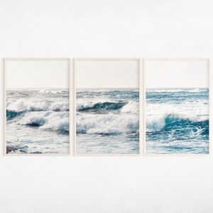 Oceaangolven afdrukbare kunstset van 3, kustlandschapsfotografie, oceaanposters, strandgolven prints, golvendecor, woonkamer muurkunst