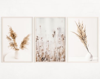 Juego de 3 impresiones minimalistas de hierba, arte de pared imprimible, decoración de granja bohemia
