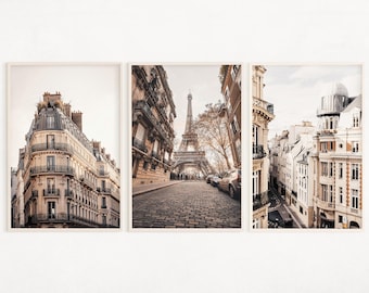 Eiffel Tower Print, Paris Wall Art Set of 3, Digital Paris Street Poster