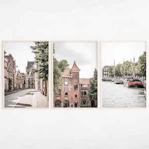 Netherlands Architecture Prints Set of 3, European Decor, Dutch Cityscape Posters, Travel Wall Art, Amsterdam City Prints, Dordrecht Photo