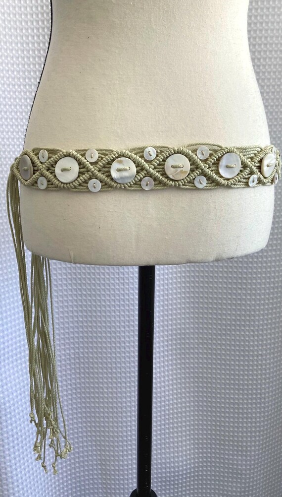 Macramé Boho Belt with Shells Adjustable Tassel - image 3
