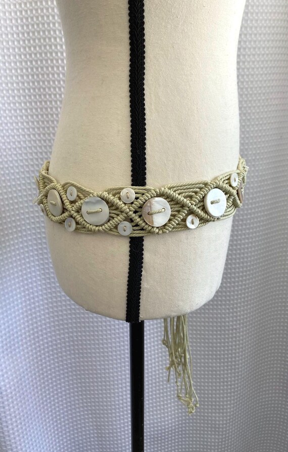 Macramé Boho Belt with Shells Adjustable Tassel - image 2