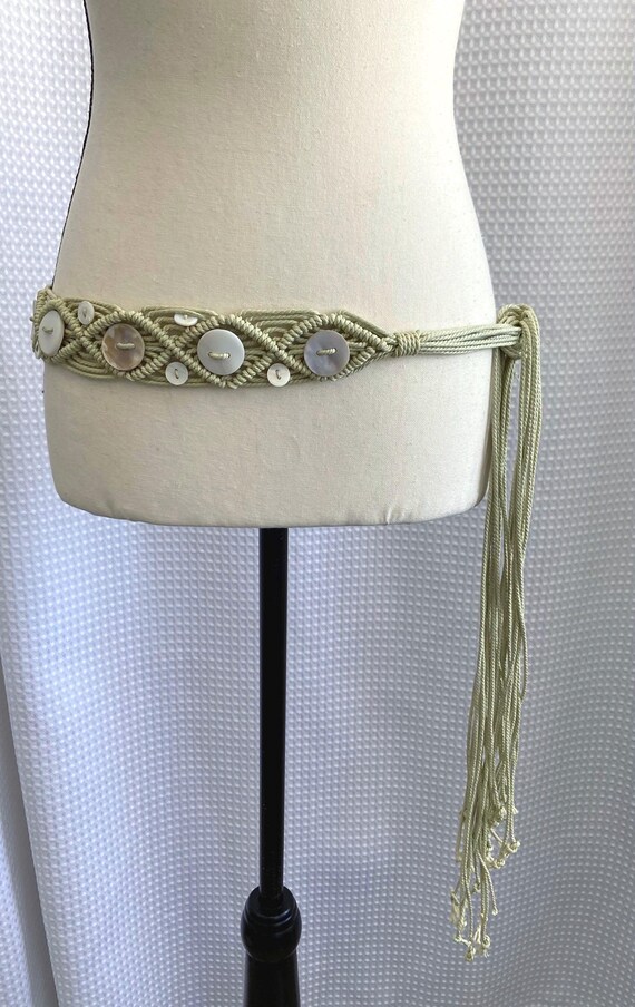 Macramé Boho Belt with Shells Adjustable Tassel - image 1