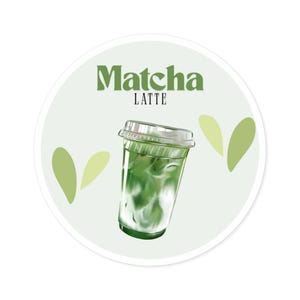 Matcha Latte Graphic Sticker, Cafe Decal, Laptop Sticker, Water Bottle Decal, Kitchen Decor, Gift for matcha lovers