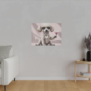Canvas kunst aan de muur, poedelkunst met tinten martini drinken, woondecoratie, wanddecoratie, hondenliefhebber gif, toiletkunst, kitcherkunst, hondenkunst