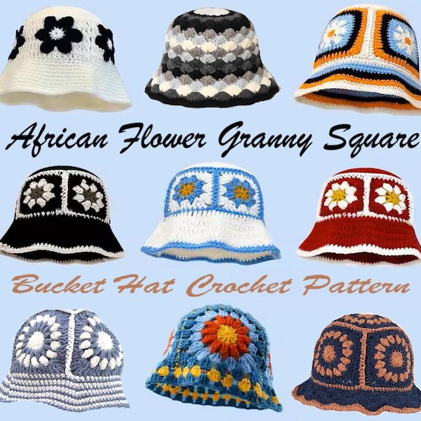 Crochet Bucket Hat Pattern PDF – Retro Granny Square Design, Easy Summer Tutorial, Beginner Friendly