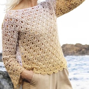 Modello per pullover all'uncinetto da donna – Maglione dall'alto verso il basso – Maglione moderno in pizzo