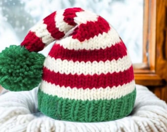 Strickanleitung Weihnachtselfenmütze - Gestreifte Weihnachtsmütze (PDF)
