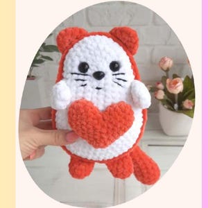 Cute Cat with Heart Crochet Pattern – Digital Amigurumi Toy Guide – Beginner Plush Cat PDF – Holiday DIY Gift