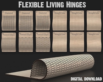 Flexible Living Hinge SVG Files | 12 Laser Cut Patterns for Wood, Acrylic, MDF | Instant Download for Glowforge, XTool