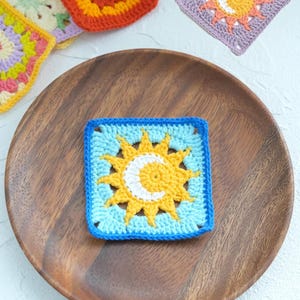 Patrón de ganchillo cuadrado "Sol y Luna Abuela" (PDF), motivo celestial bohemio