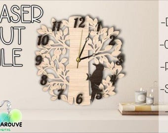 Birds on Tree Wooden Wall Clock SVG Laser Cut File