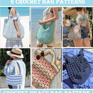 6 Crochet Bag Patterns PDF Bundle | Crochet Beach Tote | Mesh Market Bag | Raffia Purse | Puff Stitch Tote | Summer Accessories