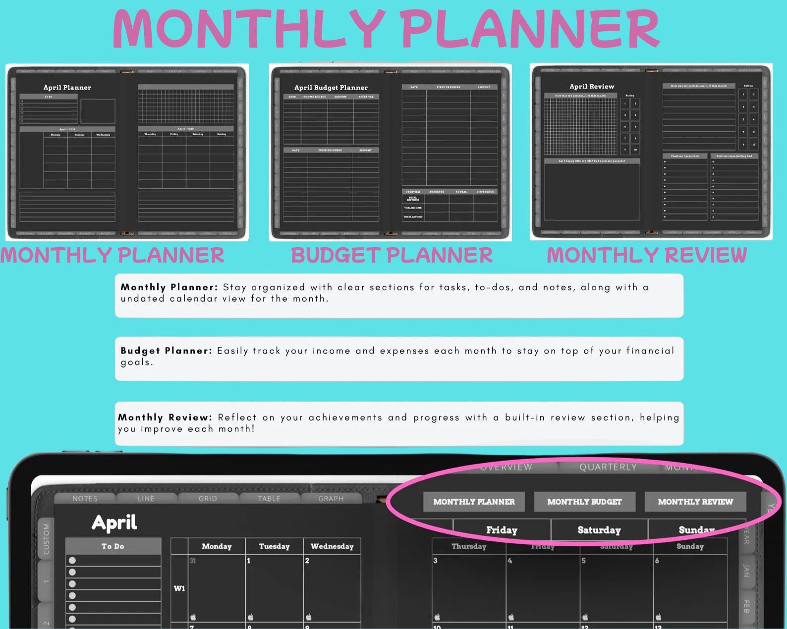 Dark Mode Digital Planner 2026-2027: Goodnotes & Notability Compatible ...