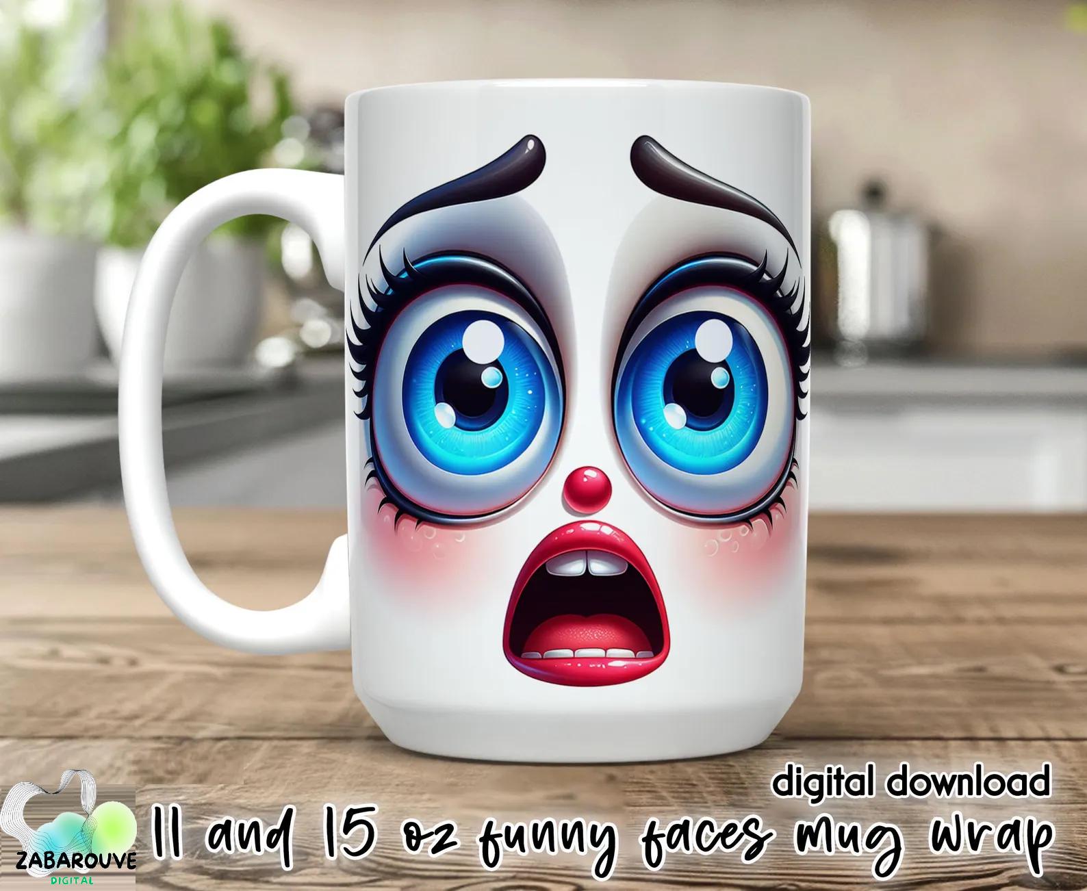 Cartoon Face Mug Wrap Bundle – 60 Funny Sublimation Pngs for Coffee ...