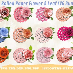 3D Rolled Paper Flower SVG Bundle: DIY Craft Templates (Digital Download)