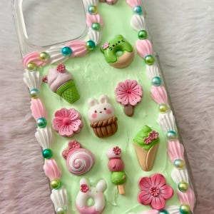 Decoden iPhone 14 Pro Max Case - Kawaii Cream Whip Phone Case - Handmade Cute Pink Girly Case - Matcha Aesthetic