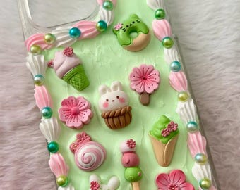 Decoden iPhone 14 Pro Max Case - Kawaii Cream Whip Phone Case - Handmade Cute Pink Girly Case - Matcha Aesthetic