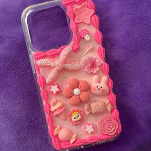 Kawaii Pink Decoden Phone 15 Pro Case | Handmade Cute Cabochon Bling Case | Whimsical Soft Aesthetic