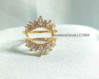 Marquise Cut Moissanite Ring Enhancer, 14k Yellow Gold Plated