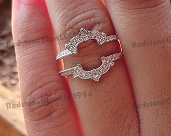 Protector de anillo de boda con moissanita, plata de ley 925