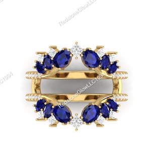 Sapphire & Diamond Enhancer Ring, 14k Yellow Gold Plated Sterling Silver