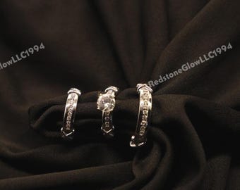 Round Cut 2.5 Ct Diamond Wedding Ring Trio, 925 Silver Couple Rings
