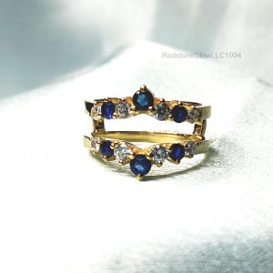 Sapphire and Diamond Enhancer Ring, 14k Yellow Gold Plated Wedding Band