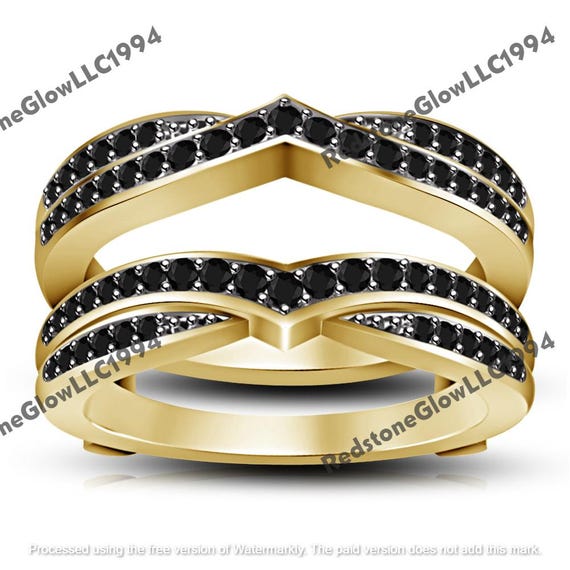 Engagement Ring, Ct Round Black Guard Wrap Ring 14k Yellow Gold