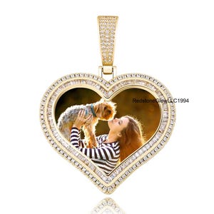 Photo Pendants, 3Ct CZ Diamond Men's Memory Picture Photo Pendant 925 Sterling Silver, Memorial Pendants, Heart Photo Pendants