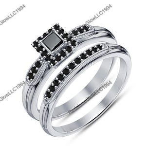 Princess Cut Lab Diamond Engagement Ring, 925 Silver Wedding Set