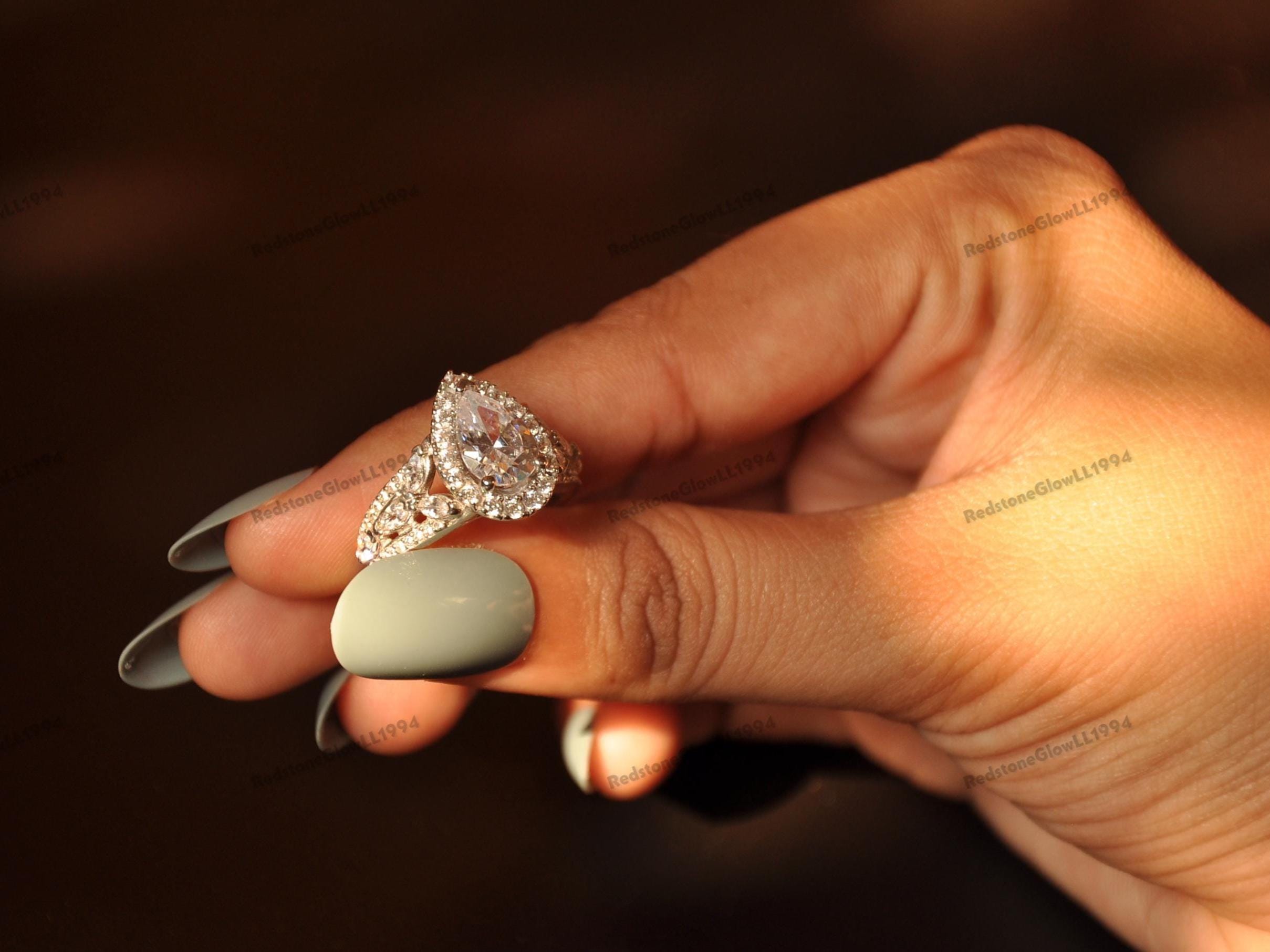 Anéis de noivado, anel de casamento solitário de moissanita com corte pera de 1,50 ct, prata esterlina 925, anel de proposta, presente de aniversário para mulheres