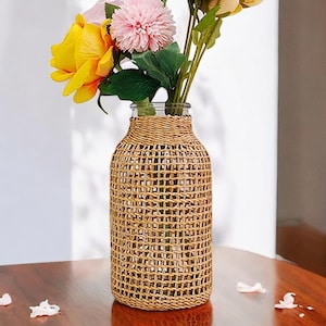 Handwoven Rattan Vase, Rustic Vase for Flowers, Boho Home Decor, Natural Flower Vase, 2 Sizes Available