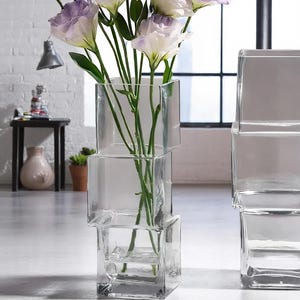 Vaso moderno in vetro irregolare, design scultoreo a pila, decorazione unica per la casa alta
