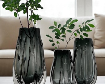 Smoky Grey Glass Vase, Modern Sculptural Design in 3 Sizes