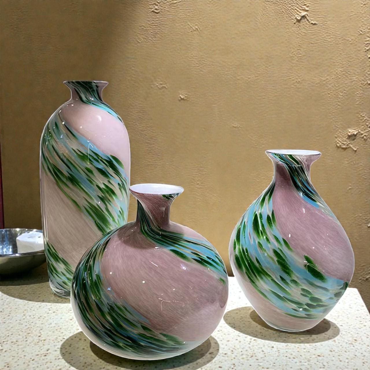 クリアガラス スワール模様 特大花瓶　ハンドメイド　レトロ　ビンテージ品 Swirl art glass vase - Etsy 日本