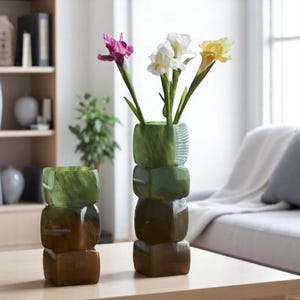 Modern Stacked Glass Vase, Handblown Colour Block Statement Piece