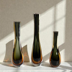 Tall Sculptural Glass Vase with Gradient Smoke Finish