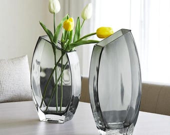 Cloud Grey Glass Vase, Luxury Sculptural Decor in 3 Sizes