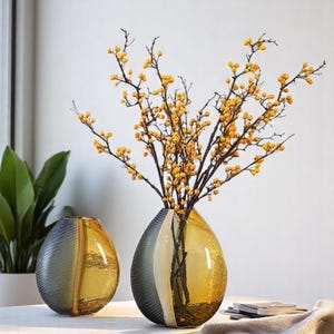 Golden Crest Glass Vase, Sculptural Art Decor in Small, Medium or Large